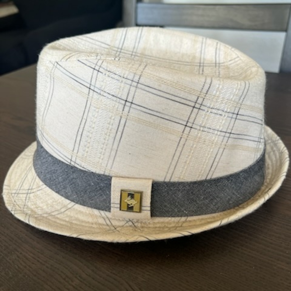 Stylish Peter Grimm Plaid Fedora Hat with Gray Band